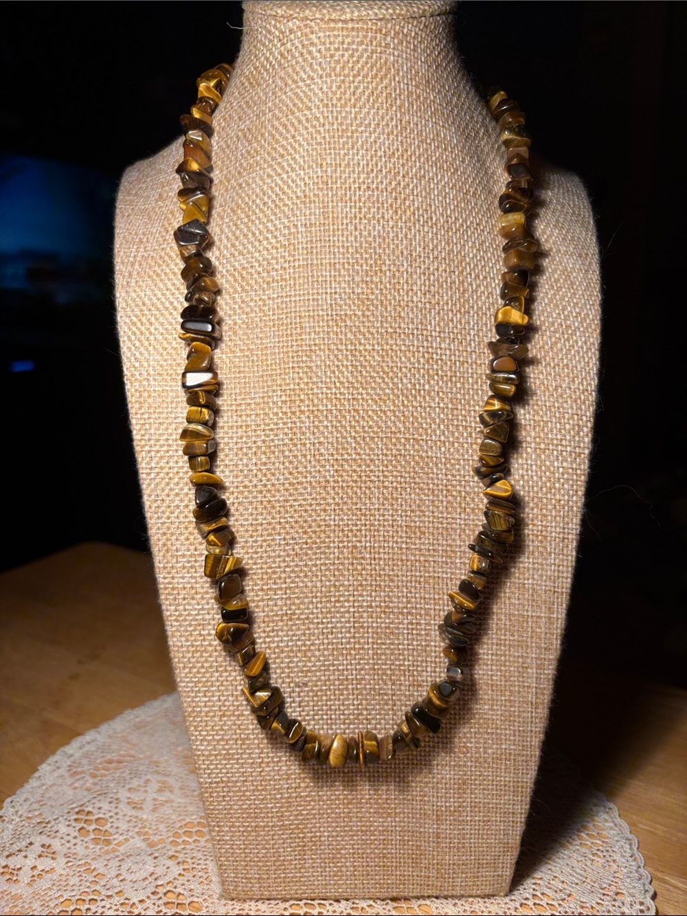 0200) Tiger Eye Chip Necklace — Brown and Gold Natural Stone